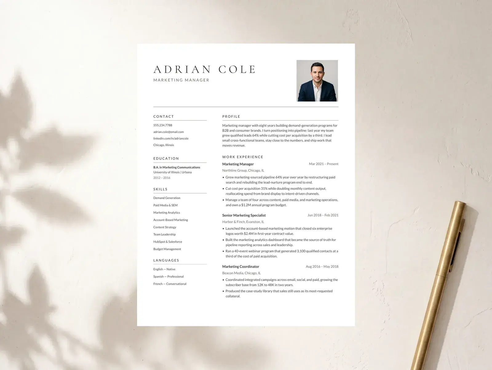 Resume Template with Photo for Google Docs, Word & Pages — The Ashford preview