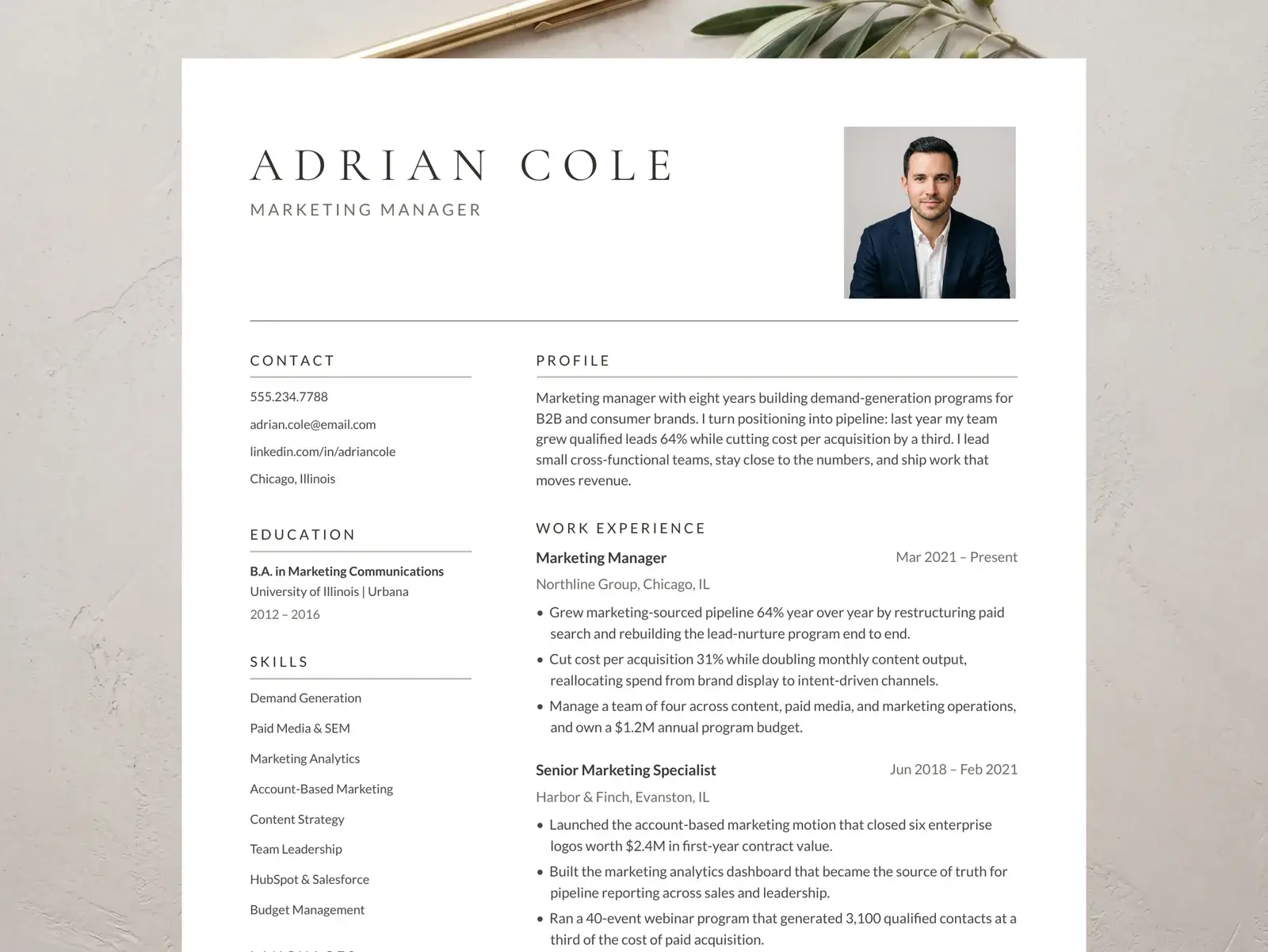 Resume Template with Photo for Google Docs, Word & Pages — The Ashford preview 2