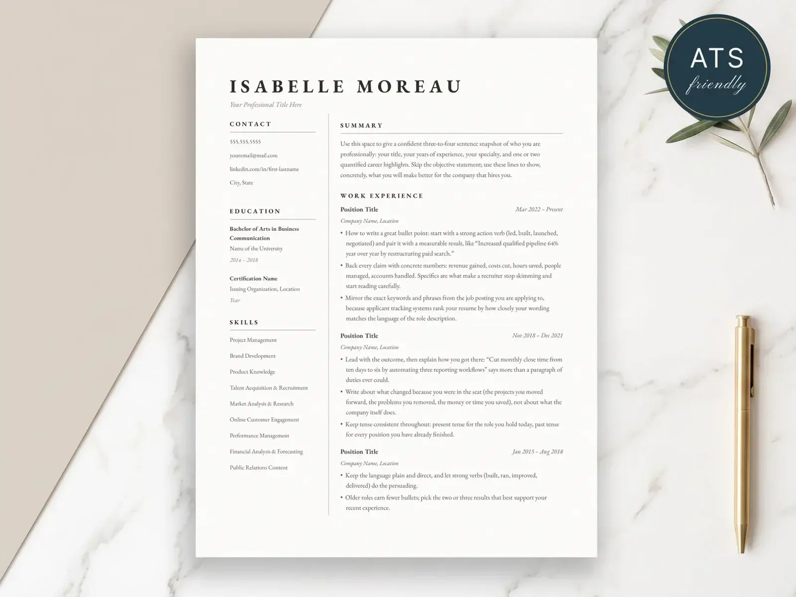 Editorial Two Column Resume Template for Google Docs, Word & Pages | The Atelier preview