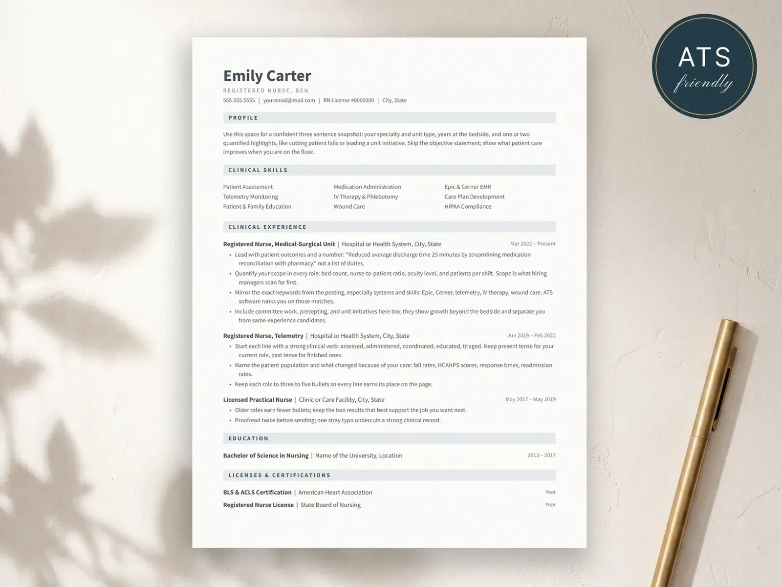 Nurse Resume Template for Google Docs, Word & Pages | The Emily preview
