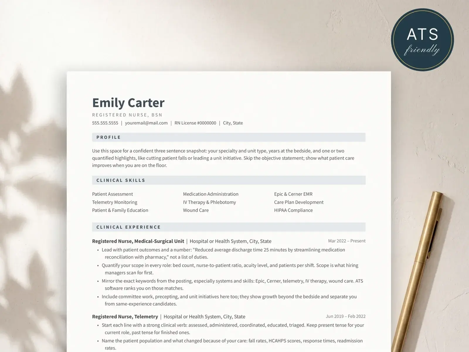 Nurse Resume Template for Google Docs, Word & Pages | The Emily preview 2