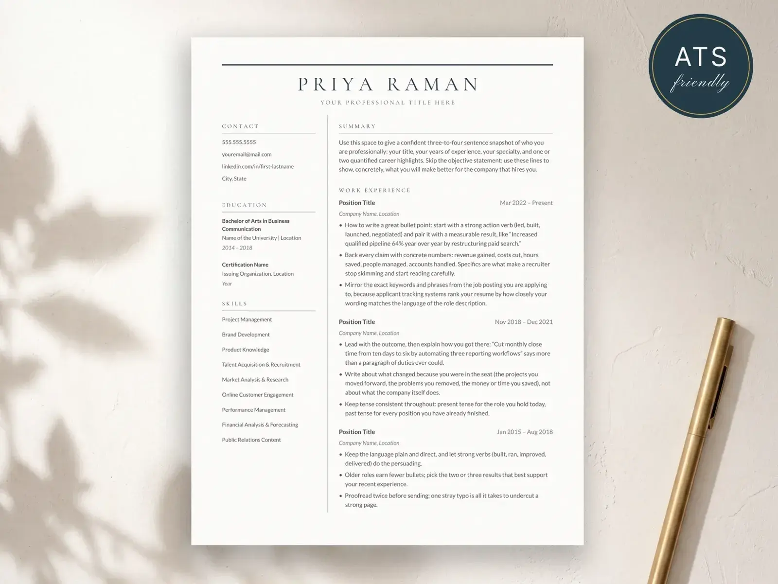 Two Column Resume Template for Google Docs, Word & Pages | The Harbor preview