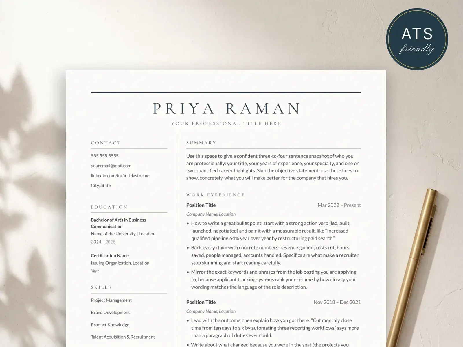 Two Column Resume Template for Google Docs, Word & Pages | The Harbor preview 2