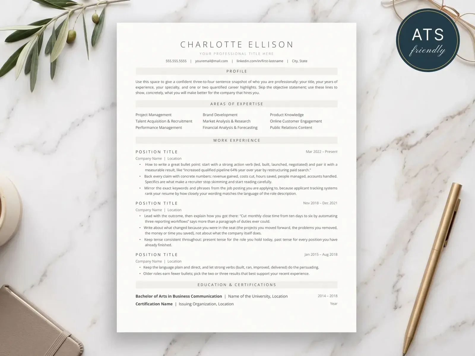 Professional Resume Template for Google Docs, Word & Pages | The Pearl preview