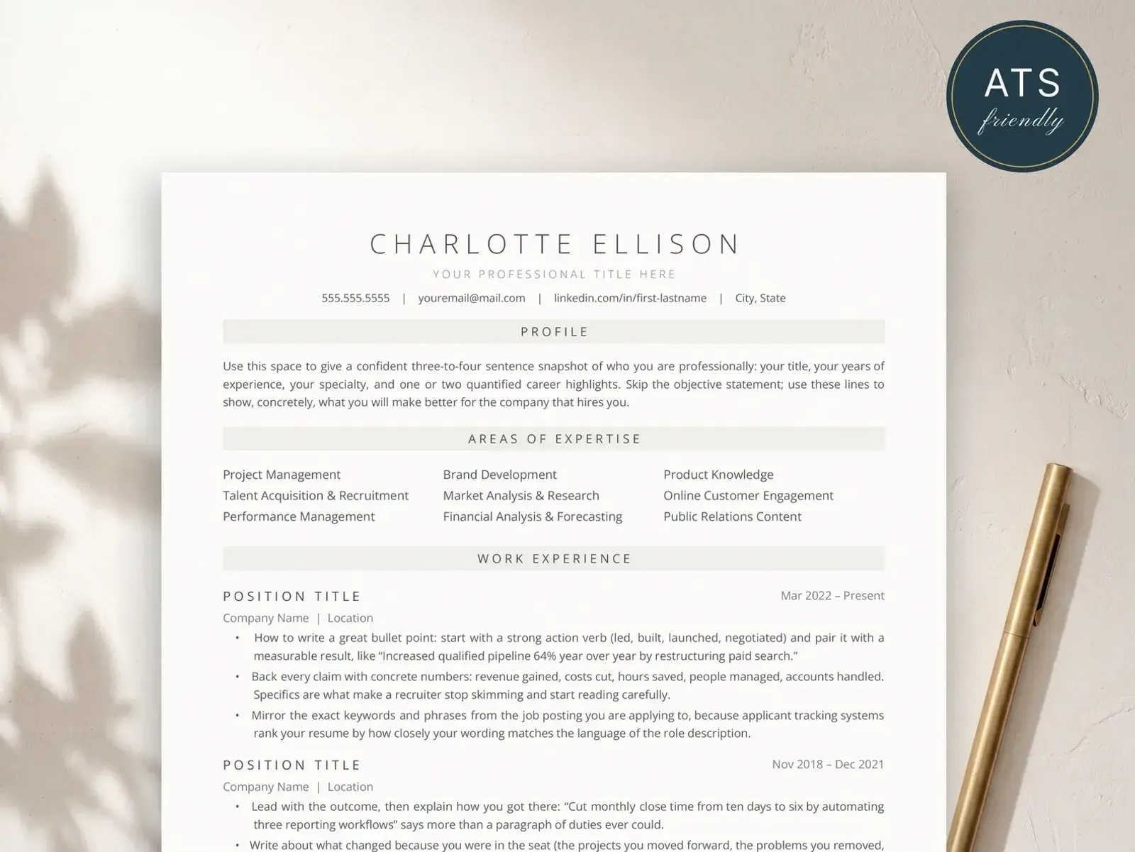 Professional Resume Template for Google Docs, Word & Pages | The Pearl preview 2