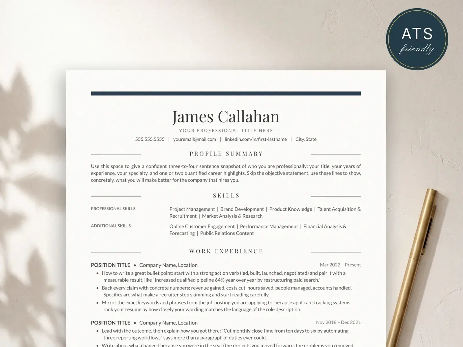 Elegant Resume Template for Google Docs, Word & Pages | The Regent preview 2
