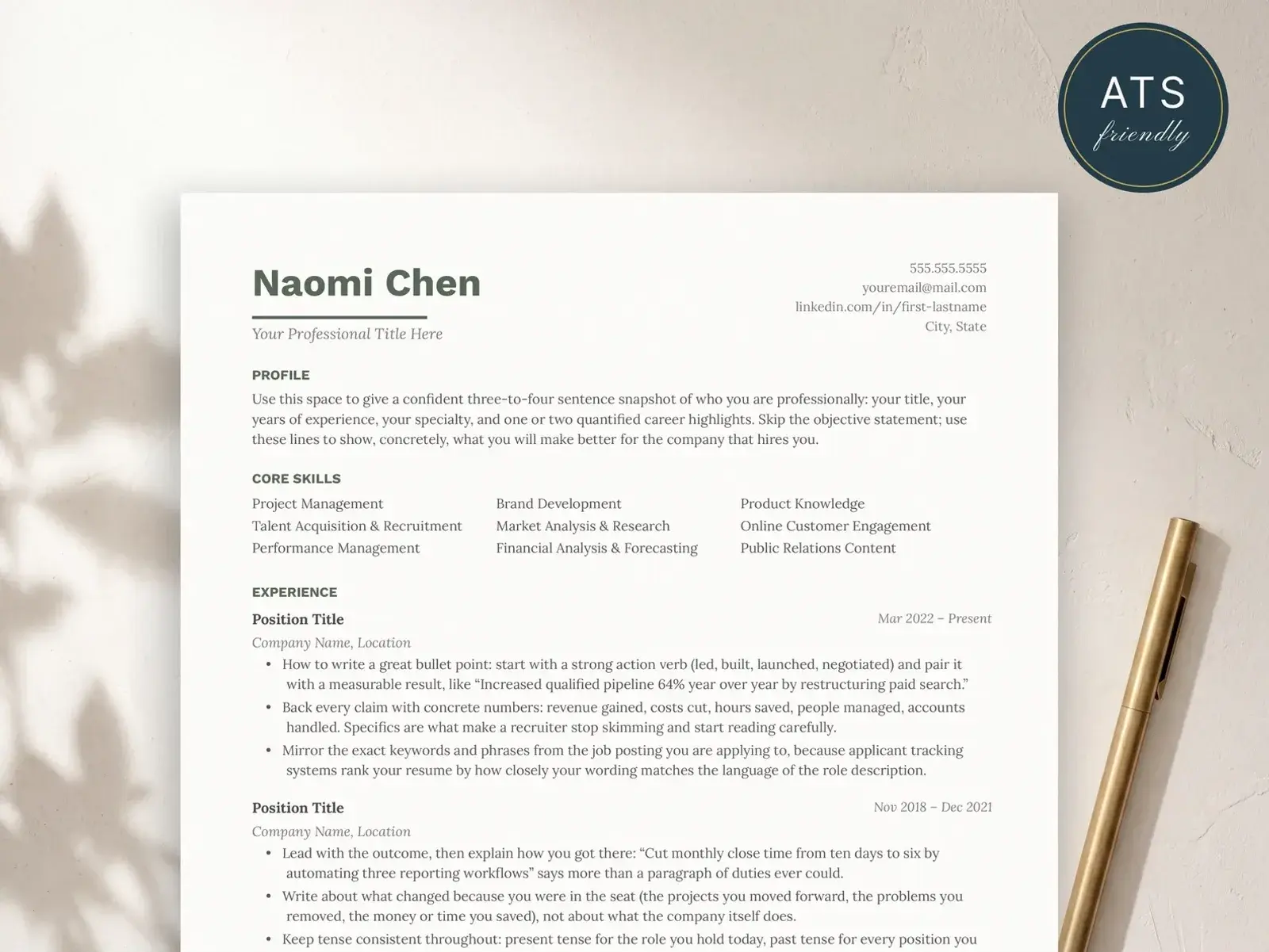 Clean Resume Template for Google Docs, Word & Pages | The Sage preview 2